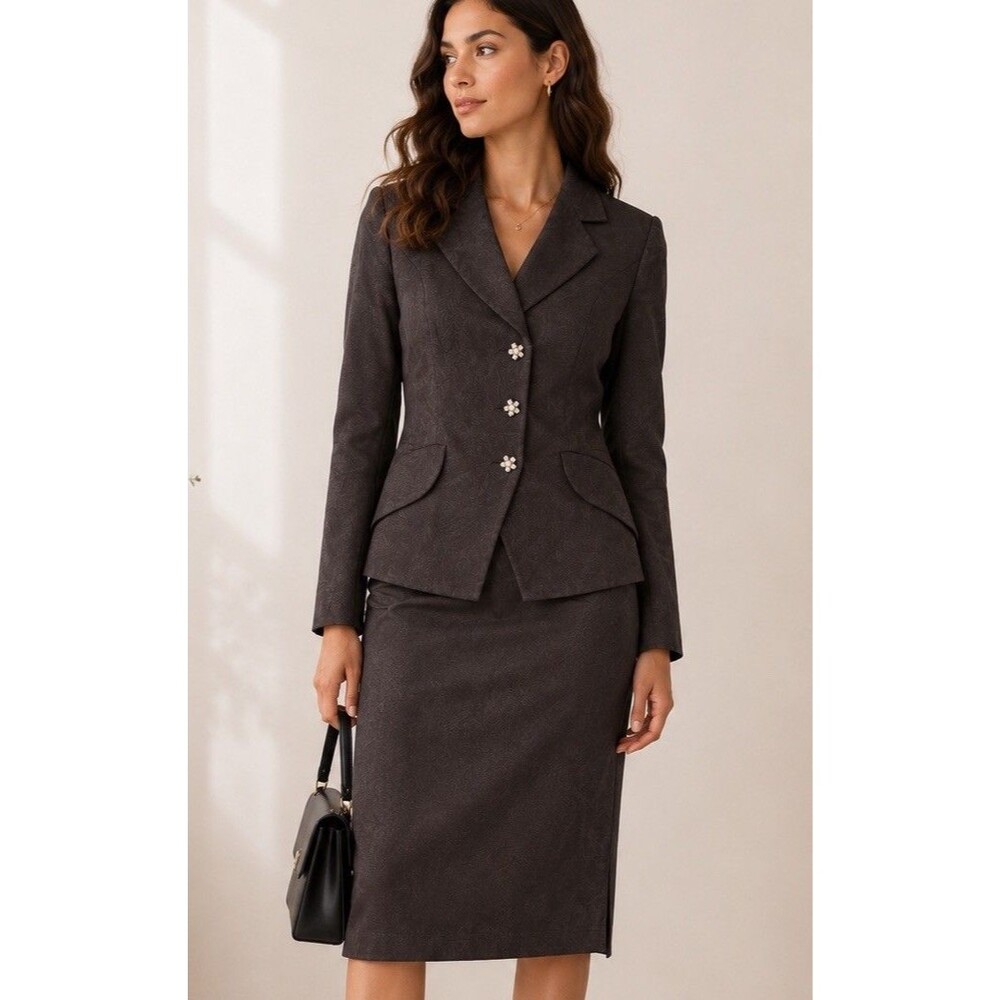 Lily & Taylor New York Women’s Brown 100% Silk 2Pc Skirt Suit Sz 16 Luxury NWT